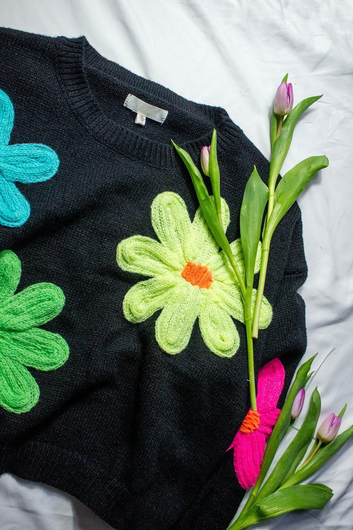 Crochet Applique Neon Floral Jumper