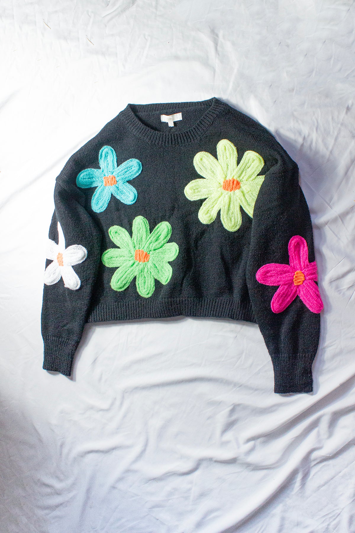 Crochet Applique Neon Floral Jumper - Sugar + Style