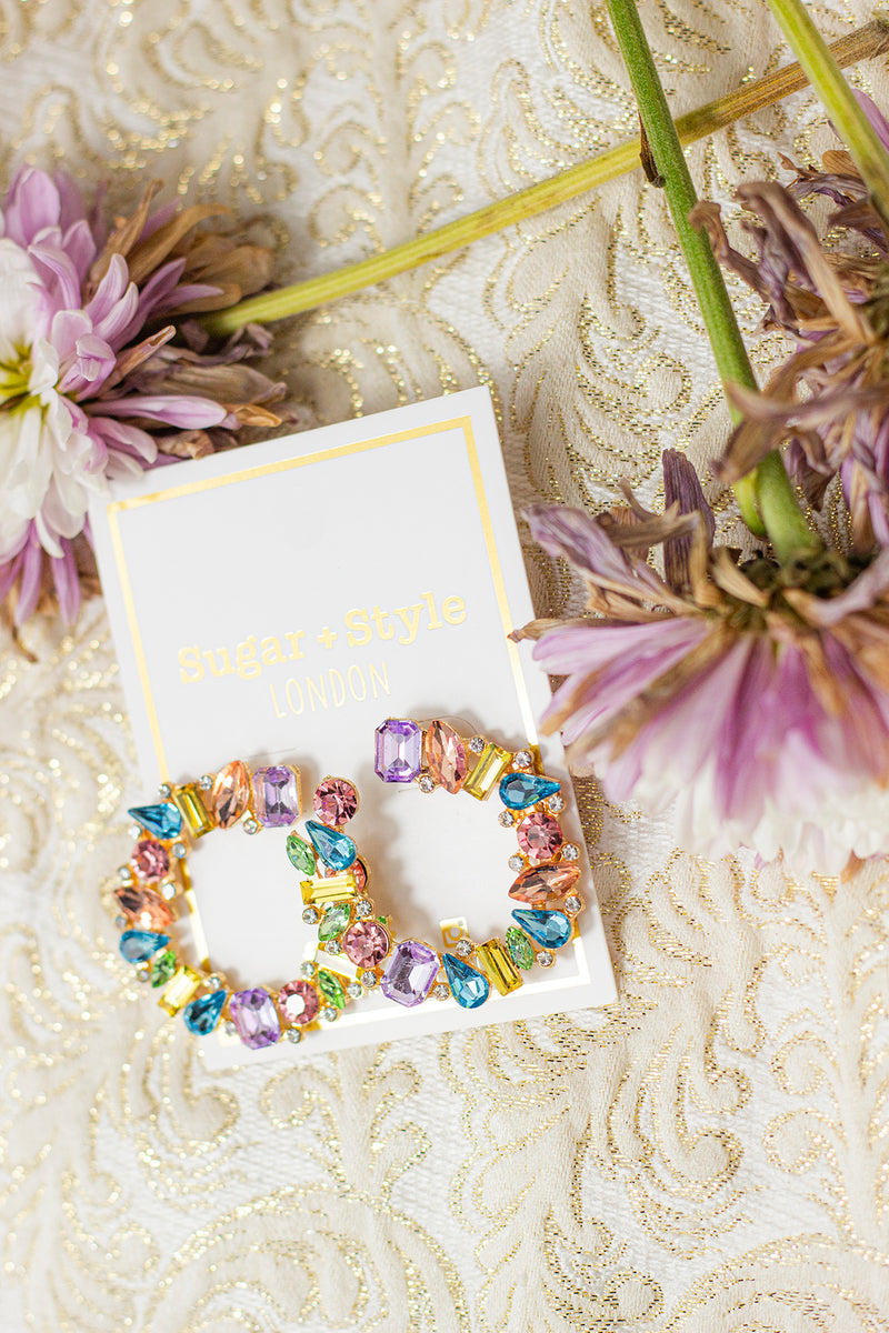 Gem Stone Circle Garland Earrings