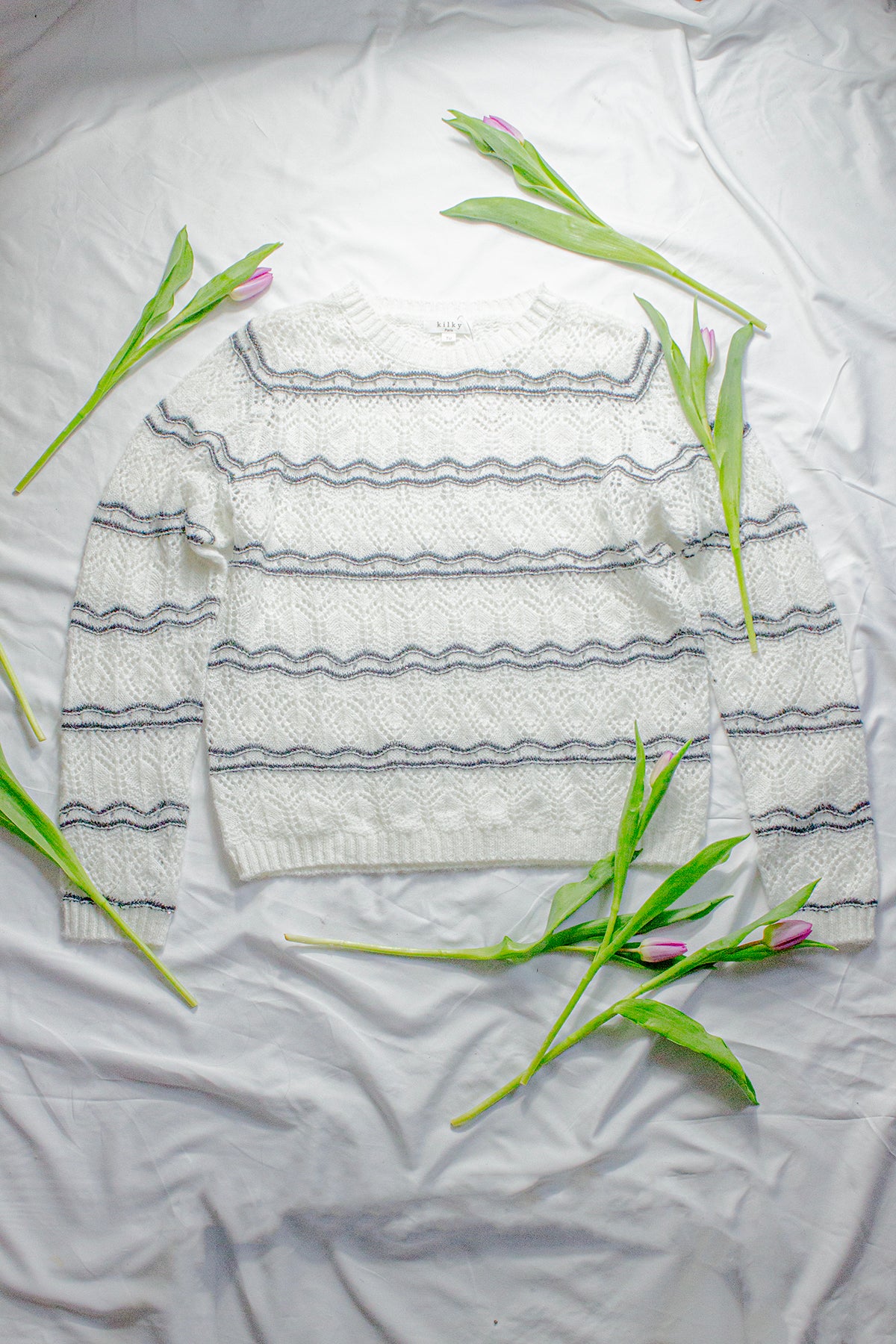 Crochet Style Wavy Pattern Knit Jumper - Sugar + Style