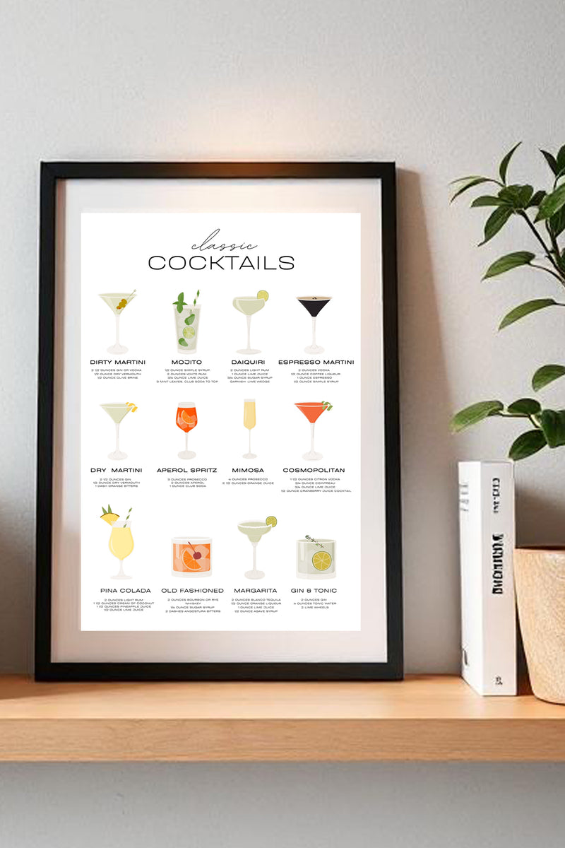 Cocktail Menu Illustrated Text A4 Print - Sugar + Style