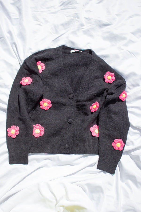 Crochet Applique Daisy Cardigan - Sugar + Style