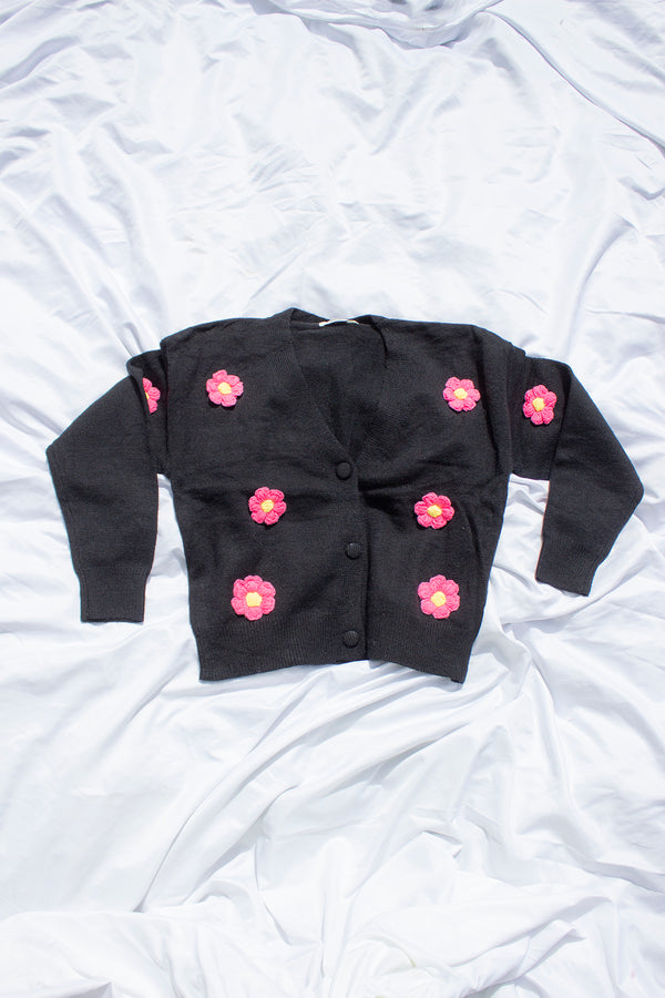 Crochet Applique Daisy Cardigan - Sugar + Style