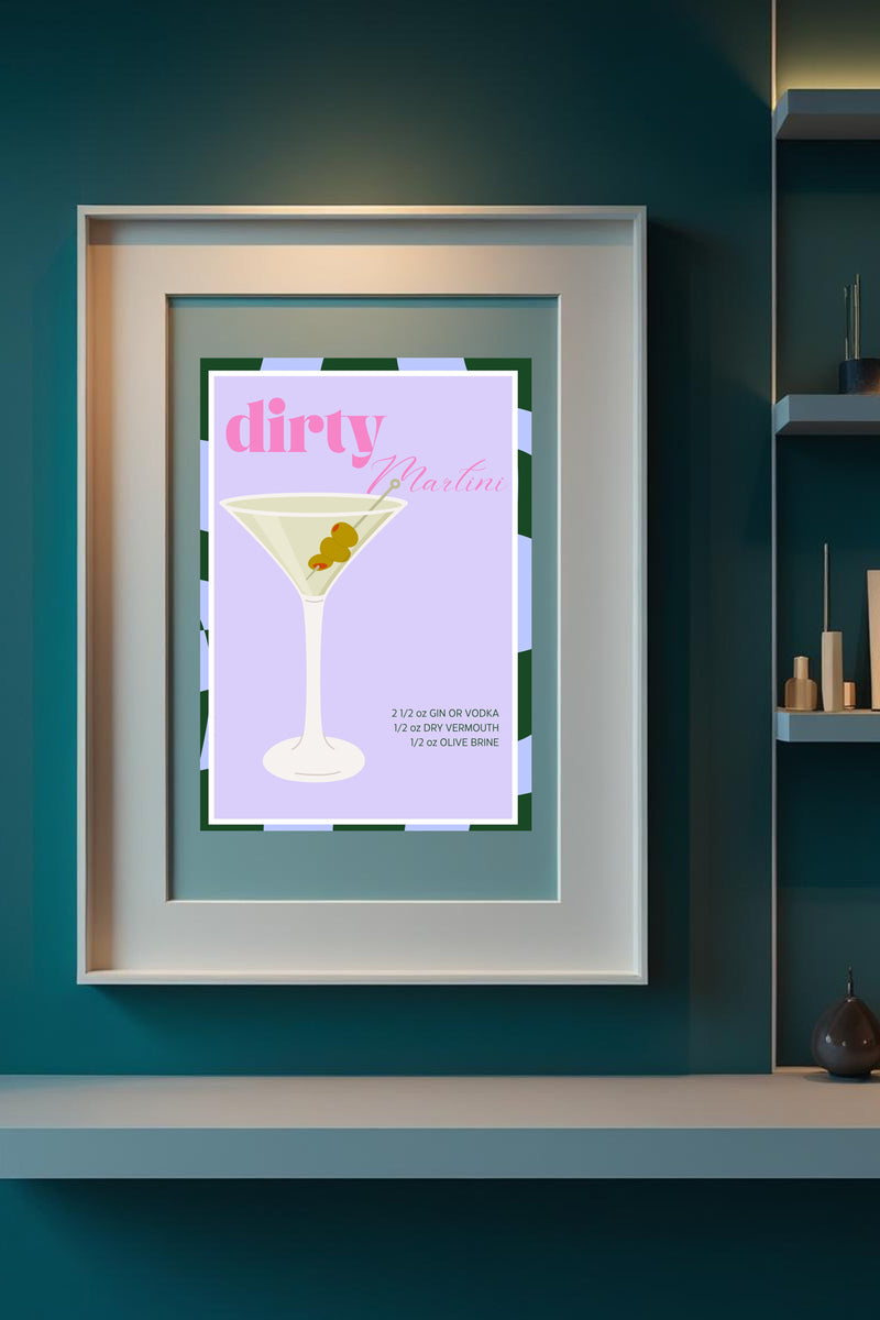 Dirty Martini Illustrated Recipe A4 Print - Sugar + Style