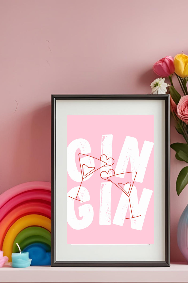 Gin Cheers Illustrated Text A4 Print - Sugar + Style