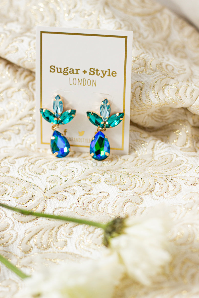 Tear Drop Gem Dangle Earrings