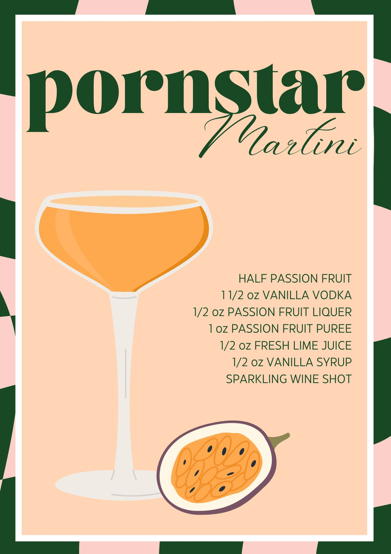 Pornstar Martini Illustrated Recipe A4 Print - Sugar + Style