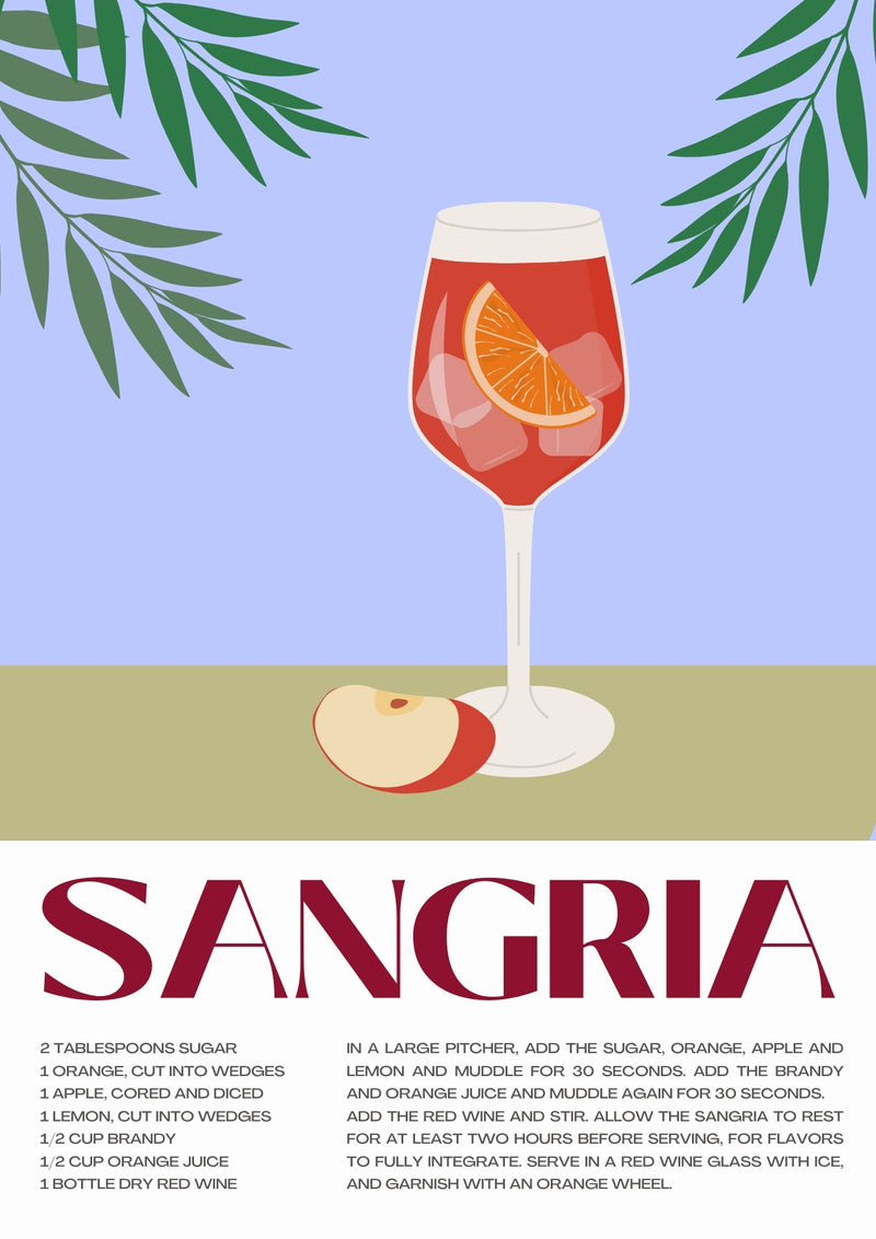 Sangria Illustrated Recipe A4 Print - Sugar + Style