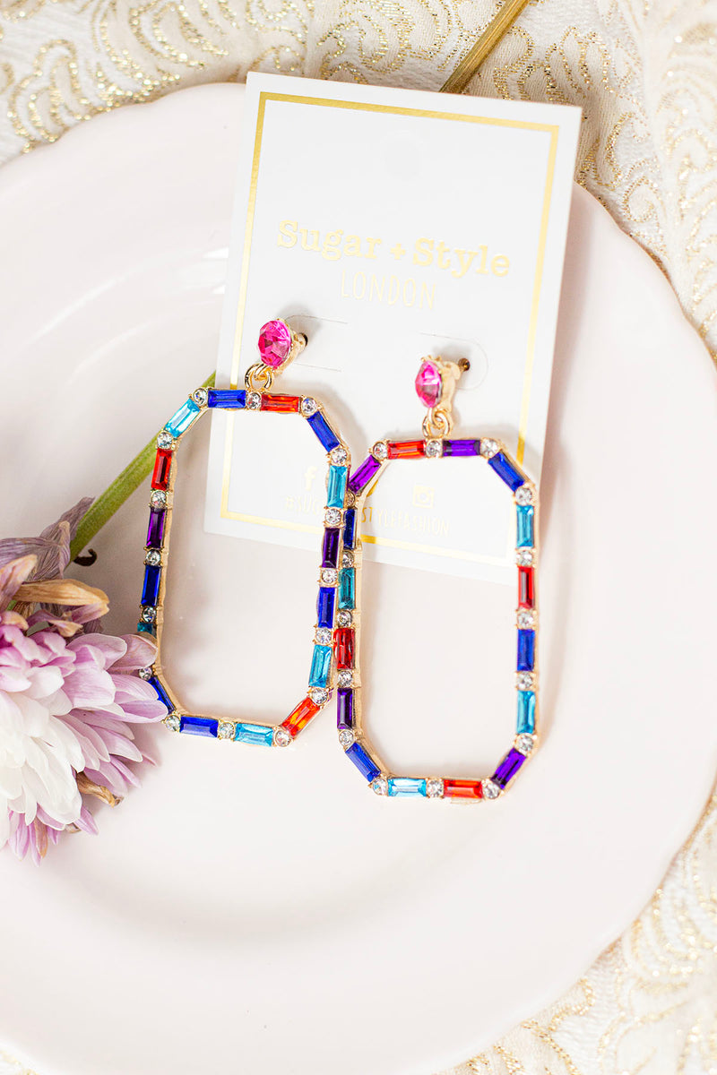 Bevelled Square Cut Out Dangle Gem Earrings