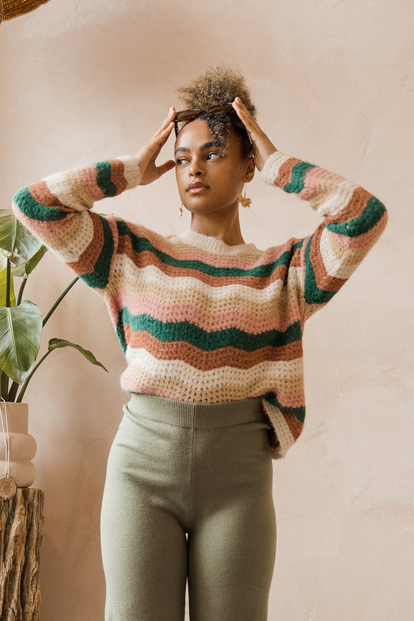 Wavy Crochet Style Knit Jumper - Sugar + Style