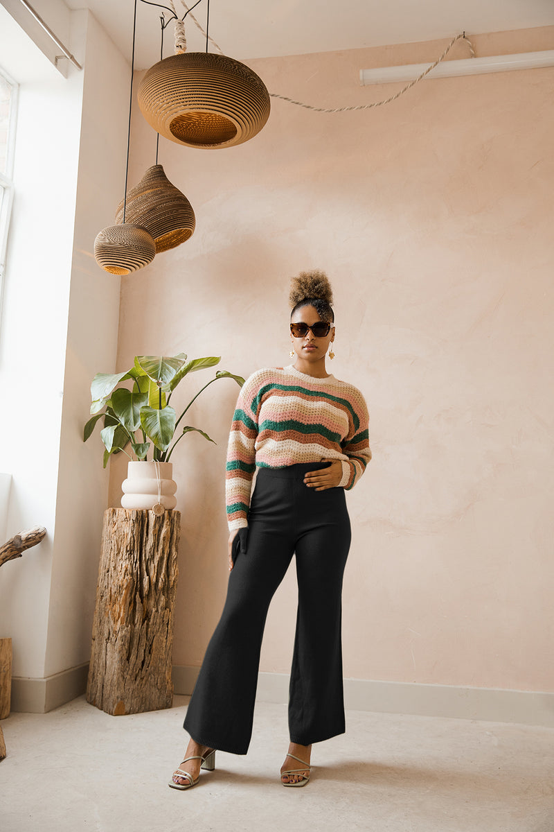 Relaxed Wide Leg Knit Trousers - Sugar + Style