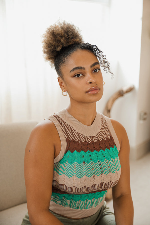 Chevron Herringbone Weave Sweater Vest - Sugar + Style
