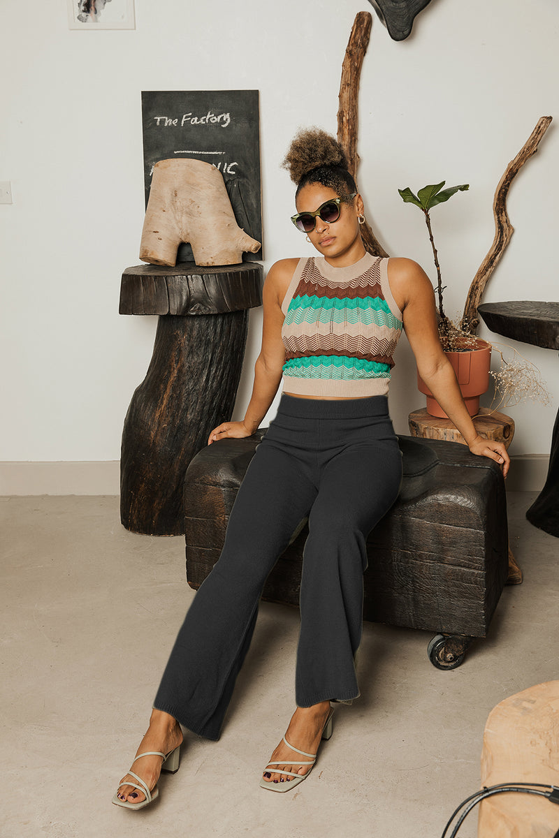 Relaxed Wide Leg Knit Trousers - Sugar + Style