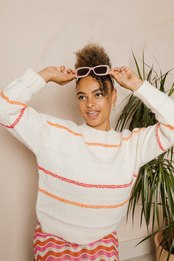 Top Stitch Stripe Contrast Jumper - Sugar + Style
