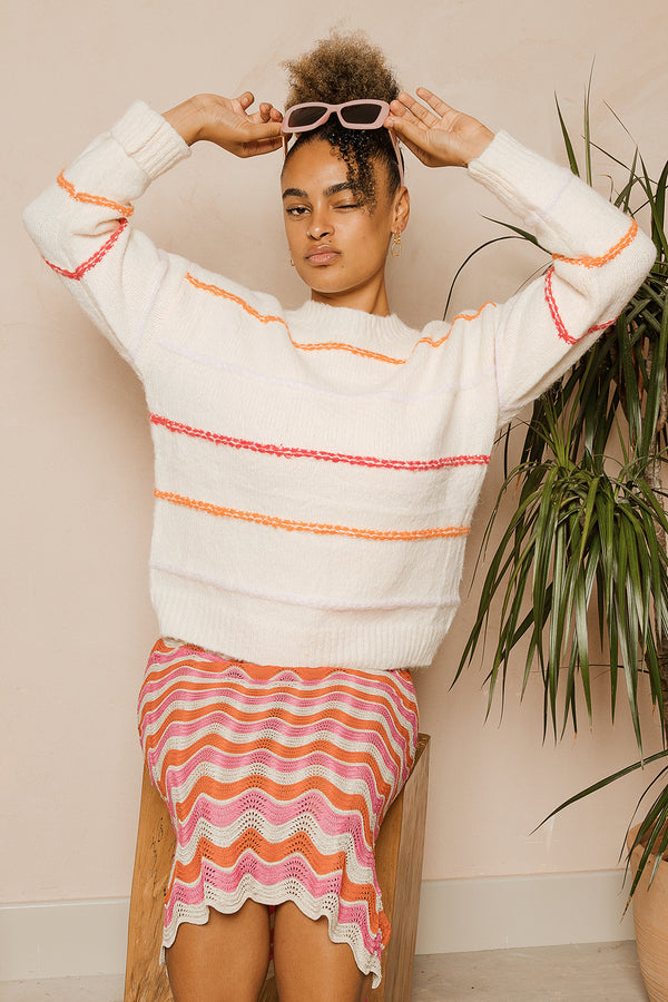 Top Stitch Stripe Contrast Jumper - Sugar + Style