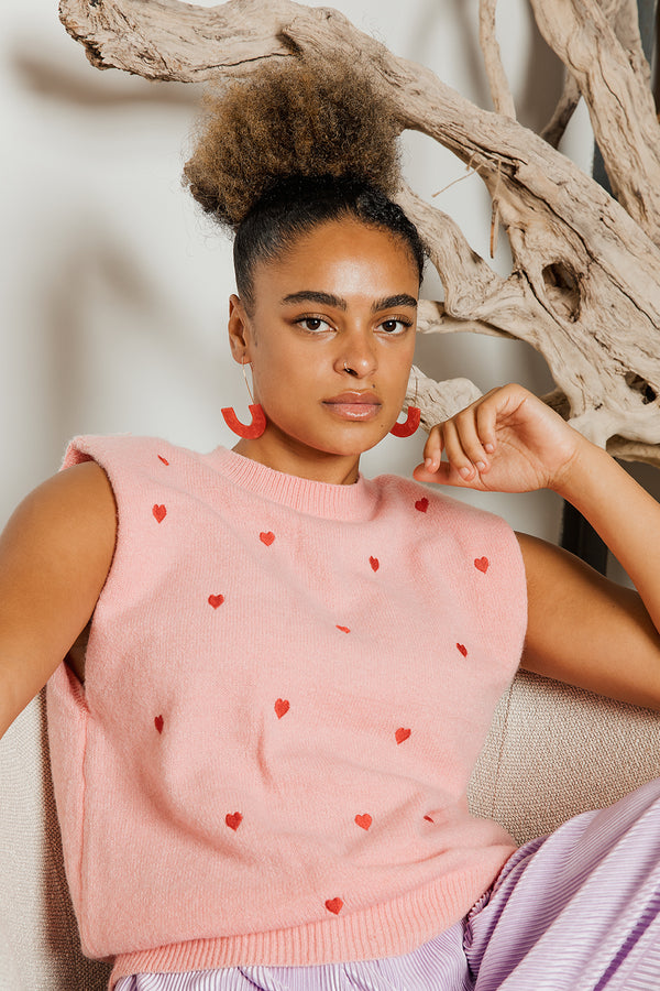 Heart Embroidered Sweater Vest - Sugar + Style