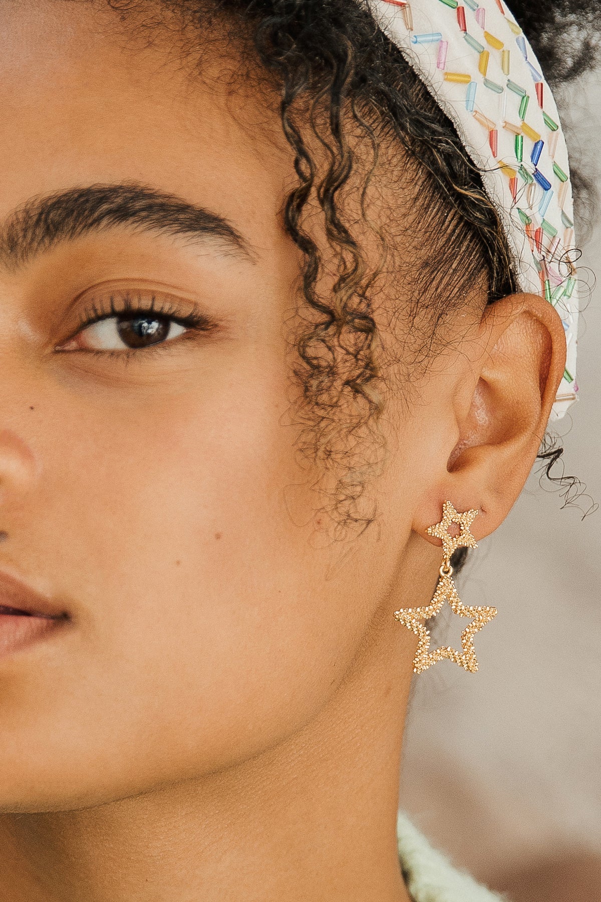 Two Tier Gold Star Dangle Earrings - Sugar + Style