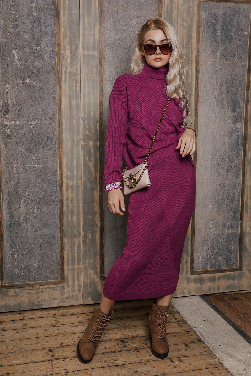 Diagonal Rib Knit High Neck Sweater - Sugar + Style