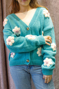 Crochet Bobble Applique Relaxed Daisy Cardigan - Sugar + Style