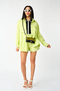 Lime Green Soft Denim High Waisted Shorts - Sugar + Style