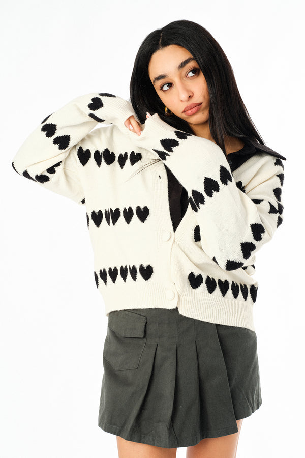 Heart Row Print Cardigan - Sugar + Style