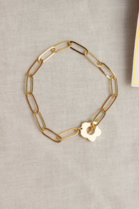 Gold Chain T Bar Flower Bracelet - Sugar + Style