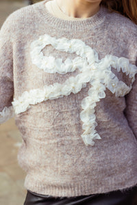 Ribbon Ruffle Detail Knit Jumper - Sugar + Style