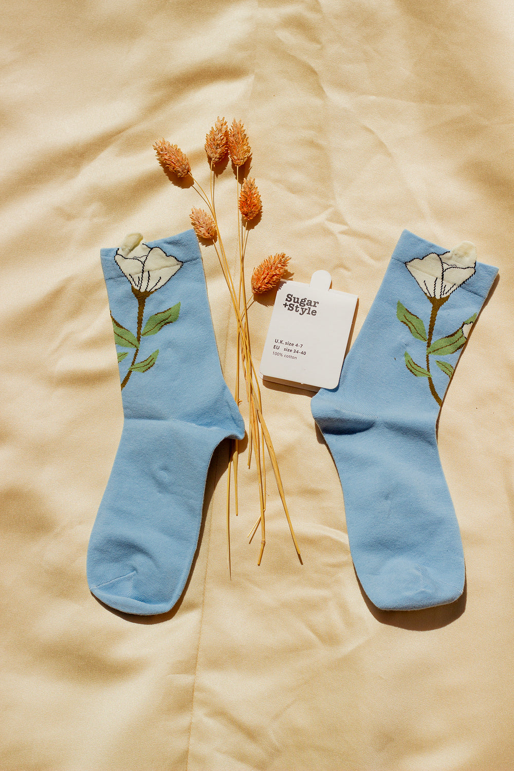 Flower Illustrated Ankle Top Socks - Sugar + Style