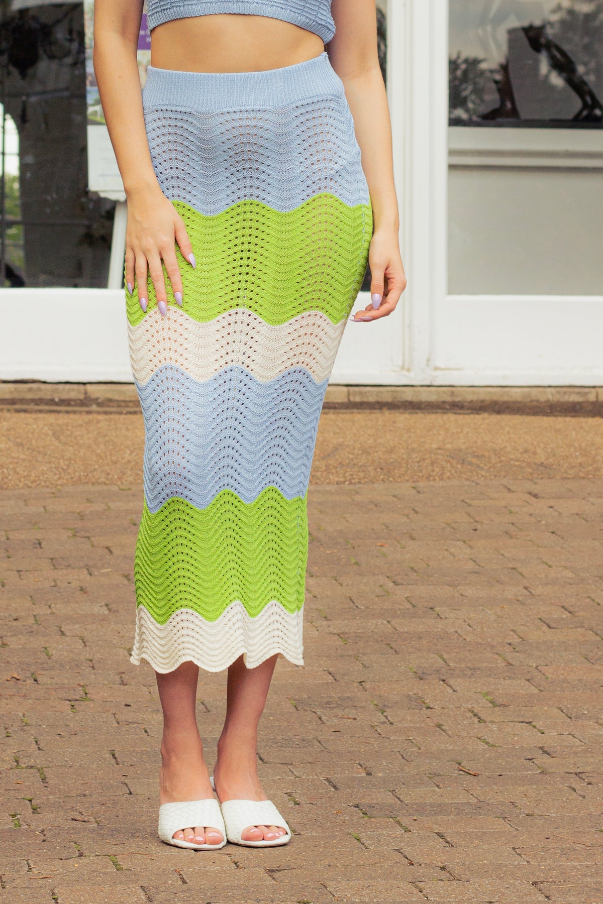 Crochet Style Wavy Pattern Pencil Skirt - Sugar + Style