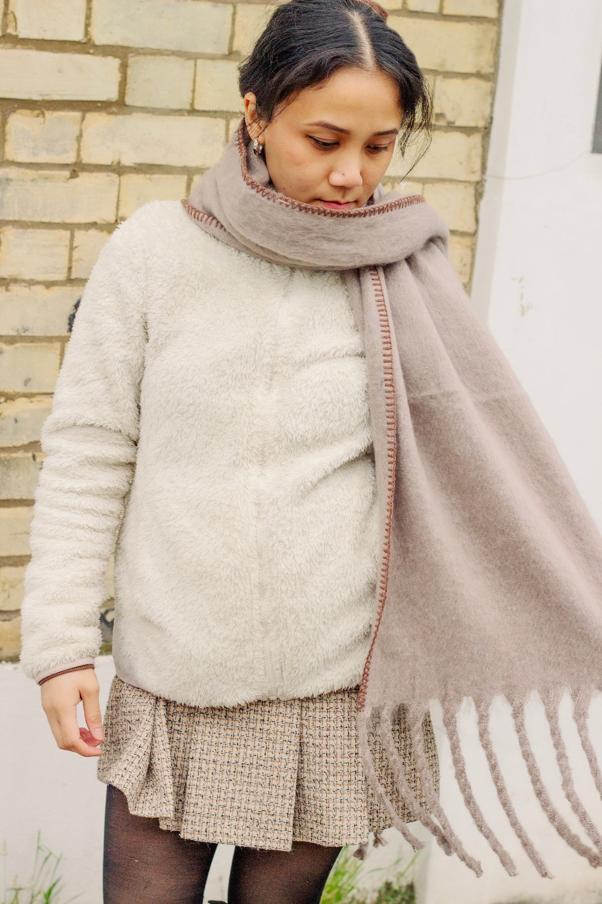 Top Stitch Edge Warm Wrap Scarf - Sugar + Style