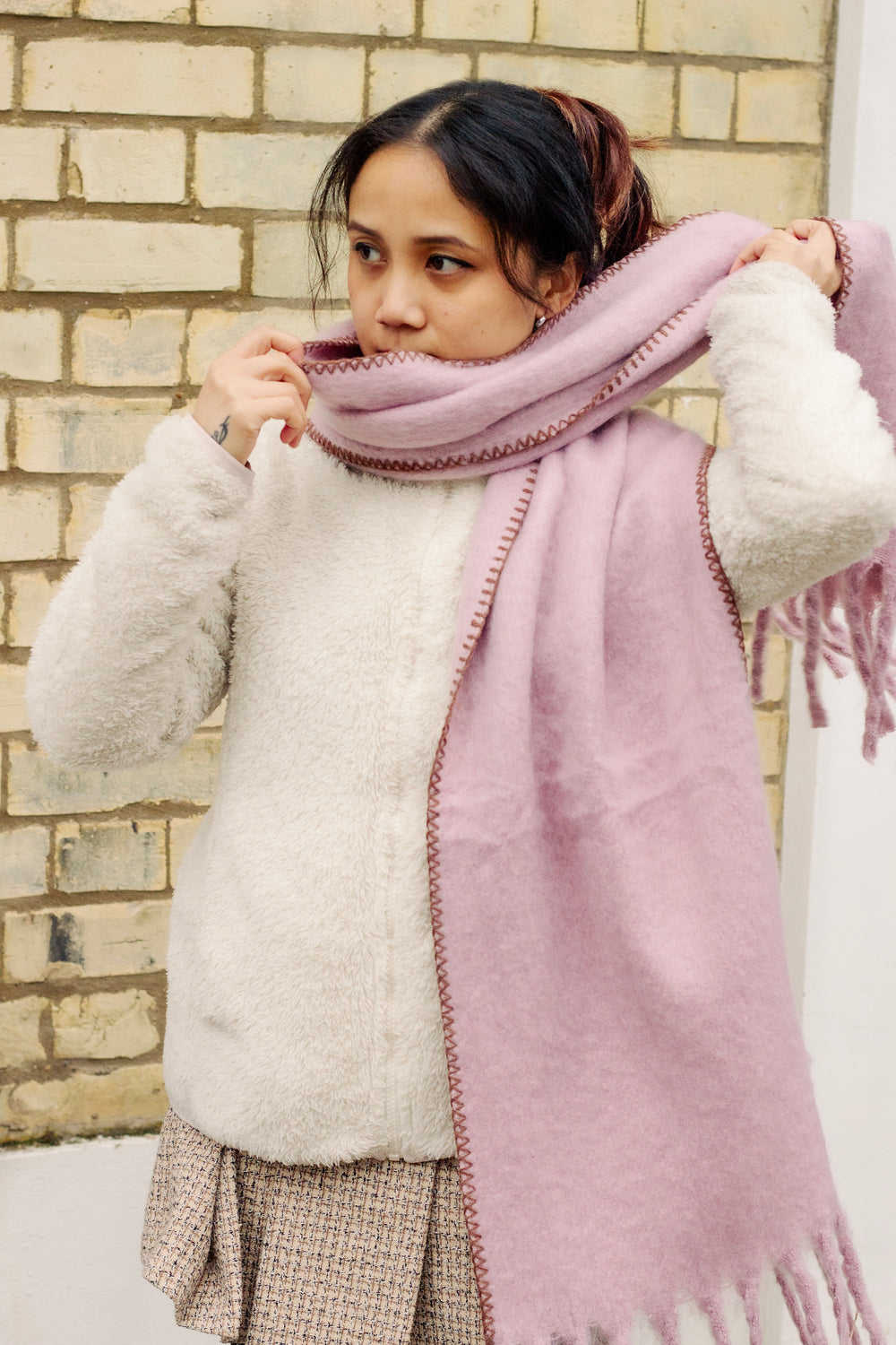 Top Stitch Edge Warm Wrap Scarf - Sugar + Style