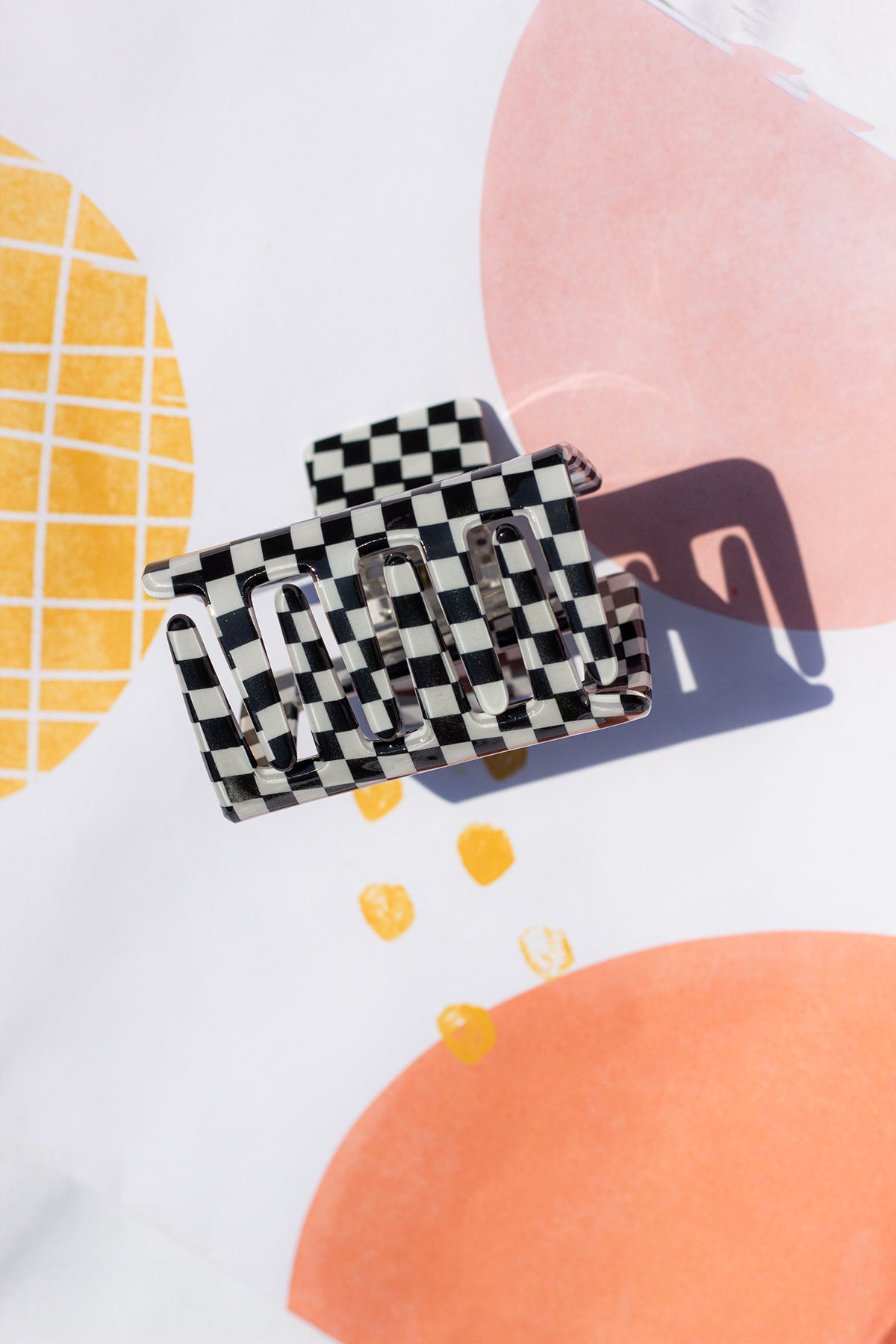 Checkerboard Print Cut Out Rectangle Claw Hair Clip - Sugar + Style
