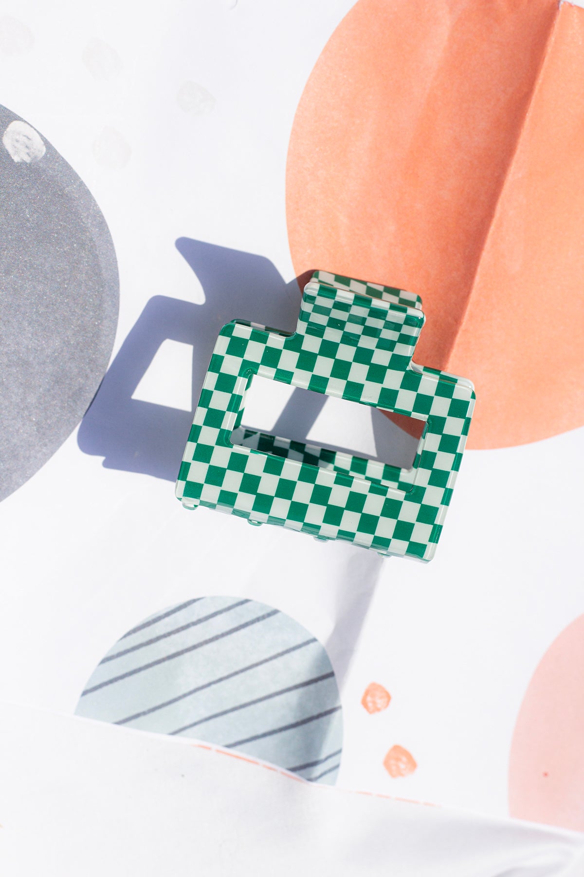 Checkerboard Print Cut Out Rectangle Claw Hair Clip - Sugar + Style