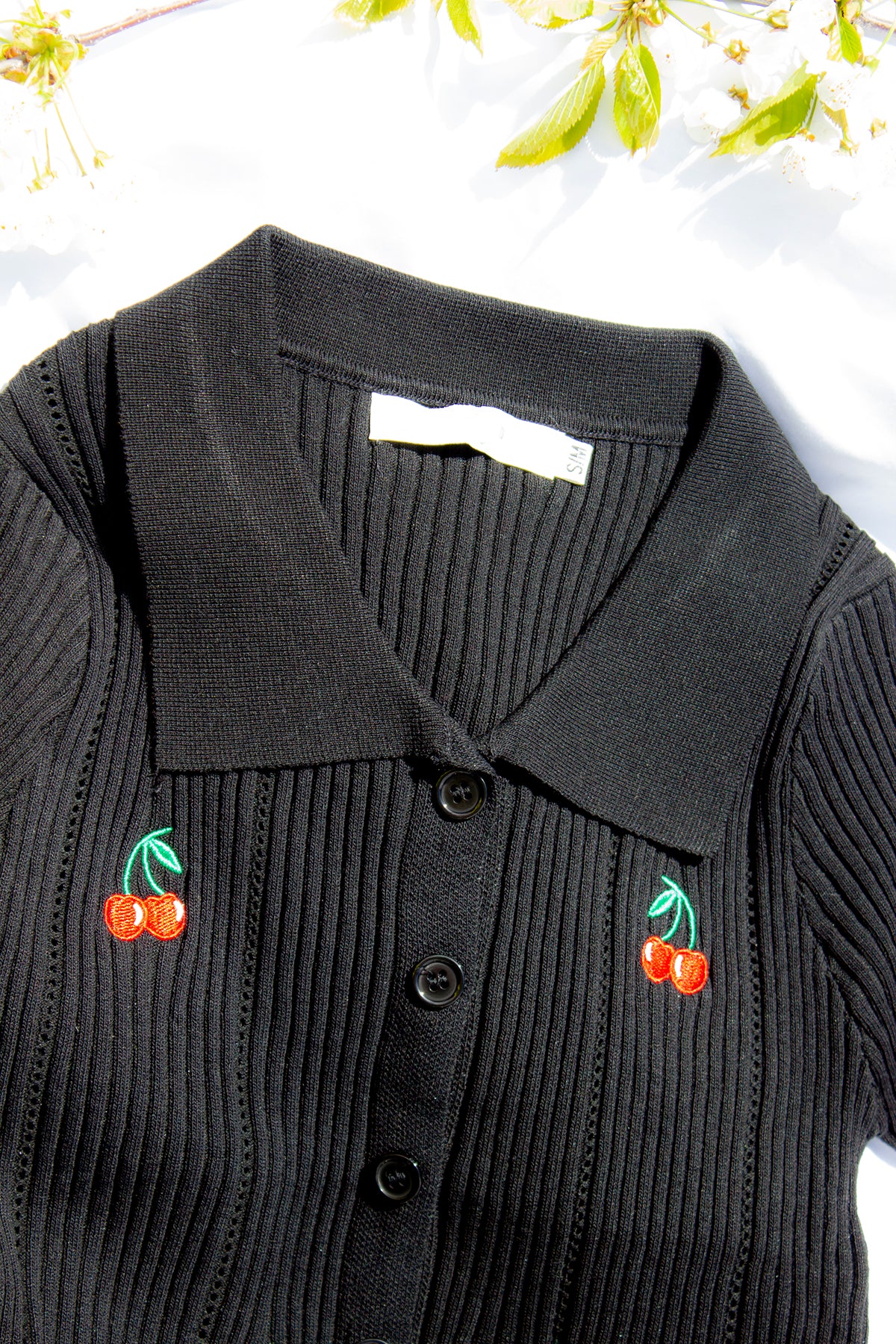 Cherry Embroidery Short Sleeve Shirt - Sugar + Style
