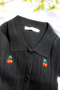 Cherry Embroidery Short Sleeve Shirt - Sugar + Style
