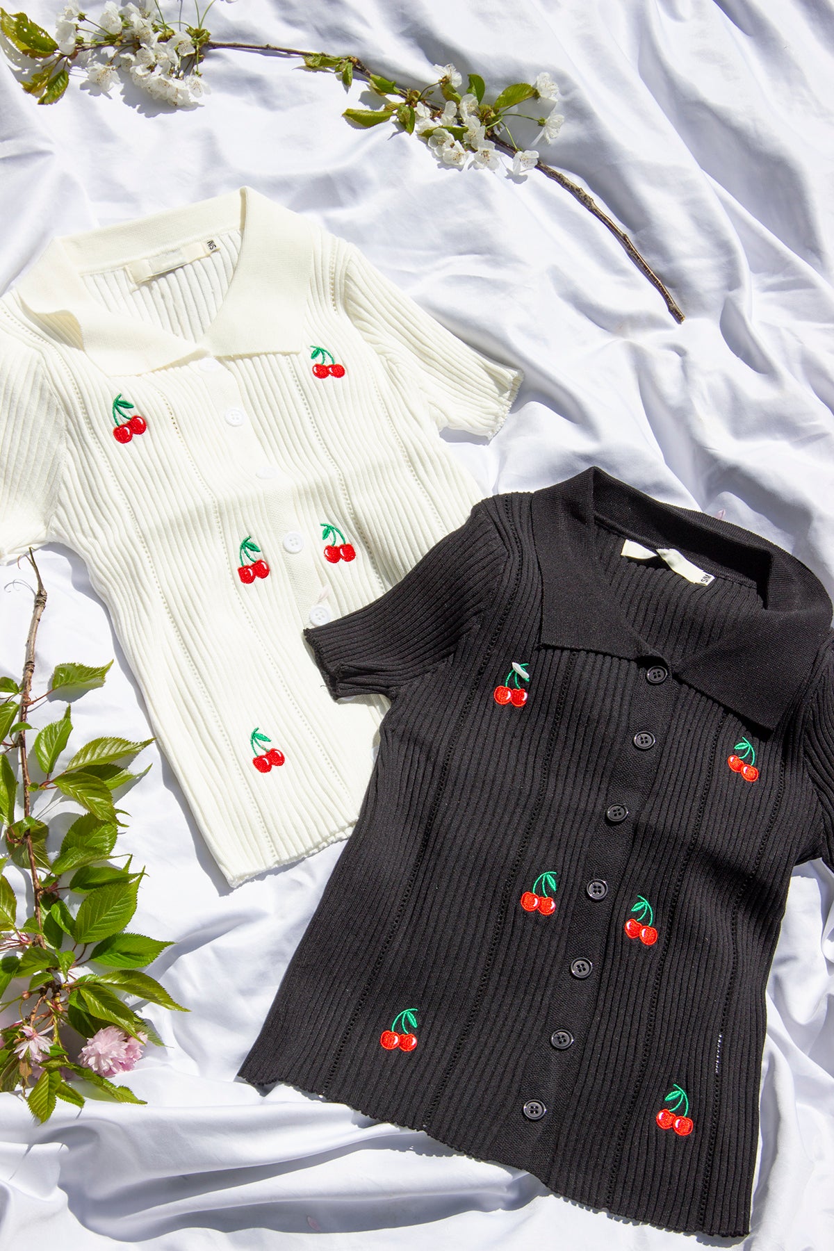 Cherry Embroidery Short Sleeve Shirt - Sugar + Style