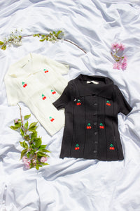 Cherry Embroidery Short Sleeve Shirt - Sugar + Style