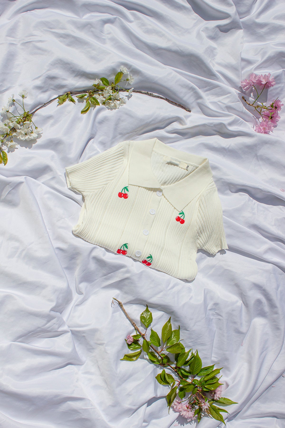 Cherry Embroidery Short Sleeve Shirt - Sugar + Style