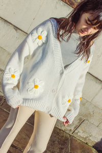 Crochet Applique Daisy Cardigan - Sugar + Style