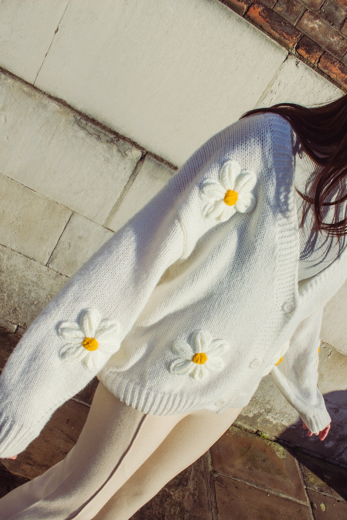 Crochet Applique Daisy Cardigan - Sugar + Style