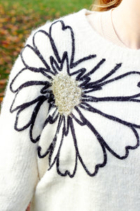 Flower Outline Shoulder Detail Jumper - Sugar + Style