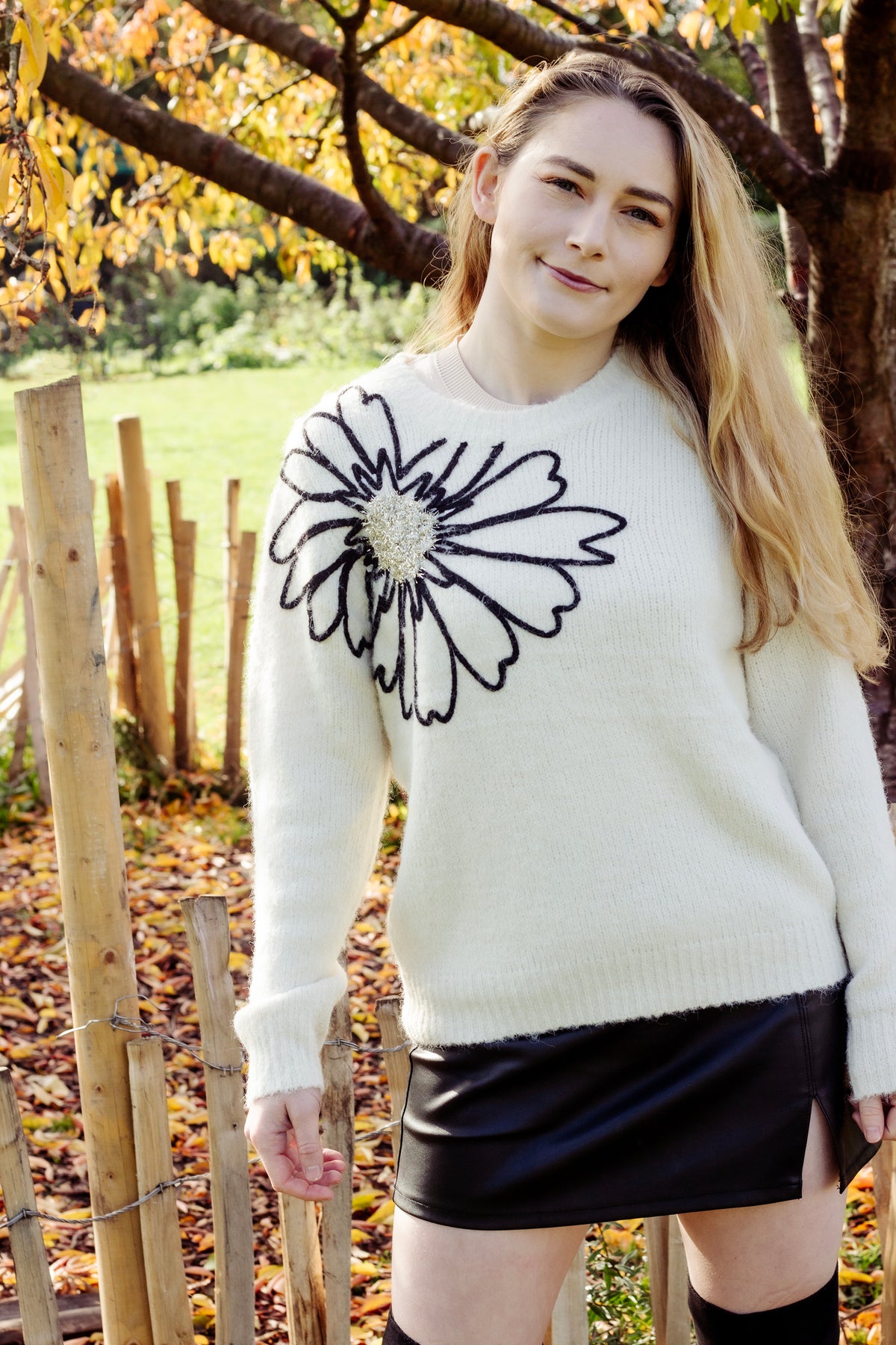 Flower Outline Shoulder Detail Jumper - Sugar + Style