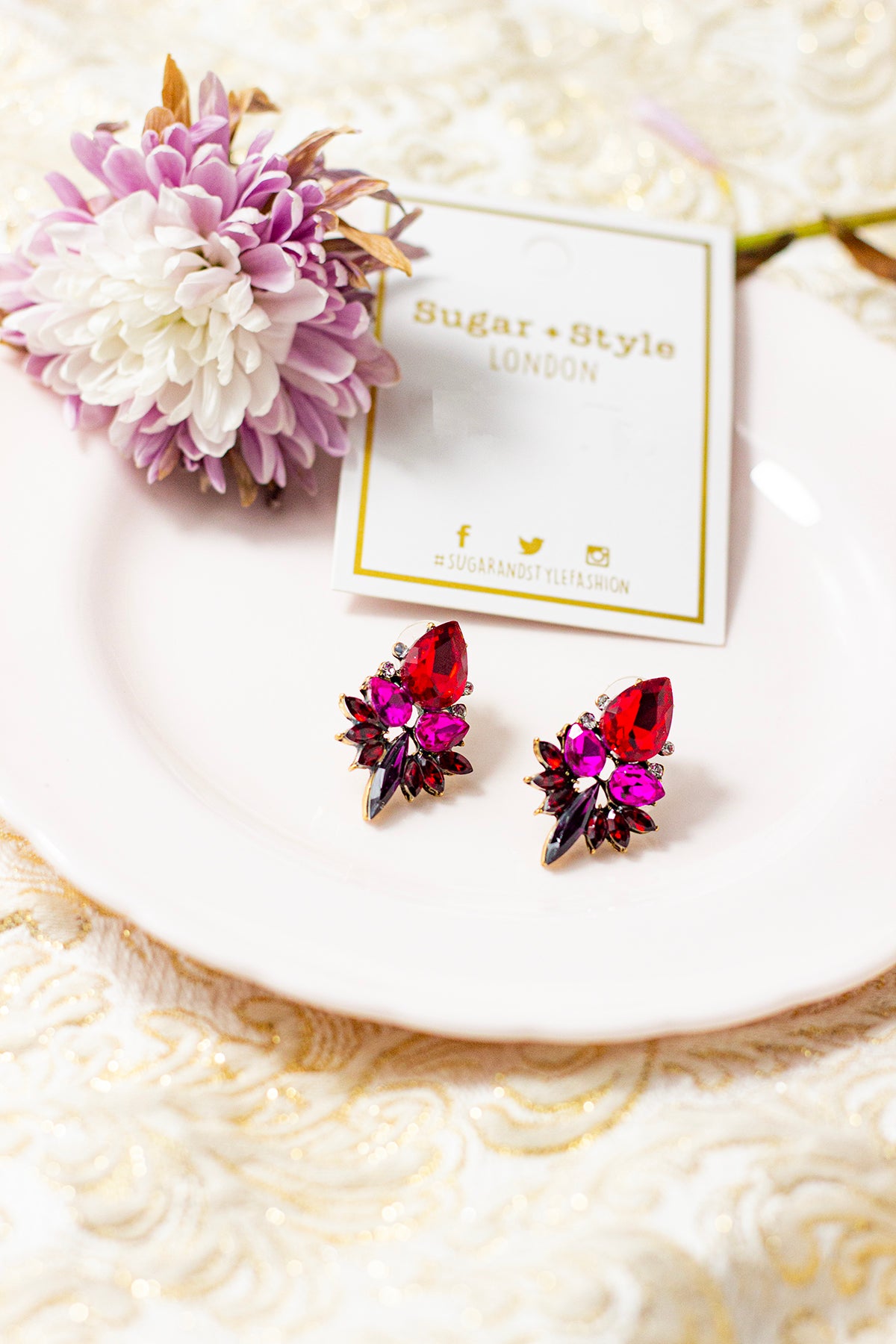 Red Gradient Gem Stud Earrings - Sugar + Style