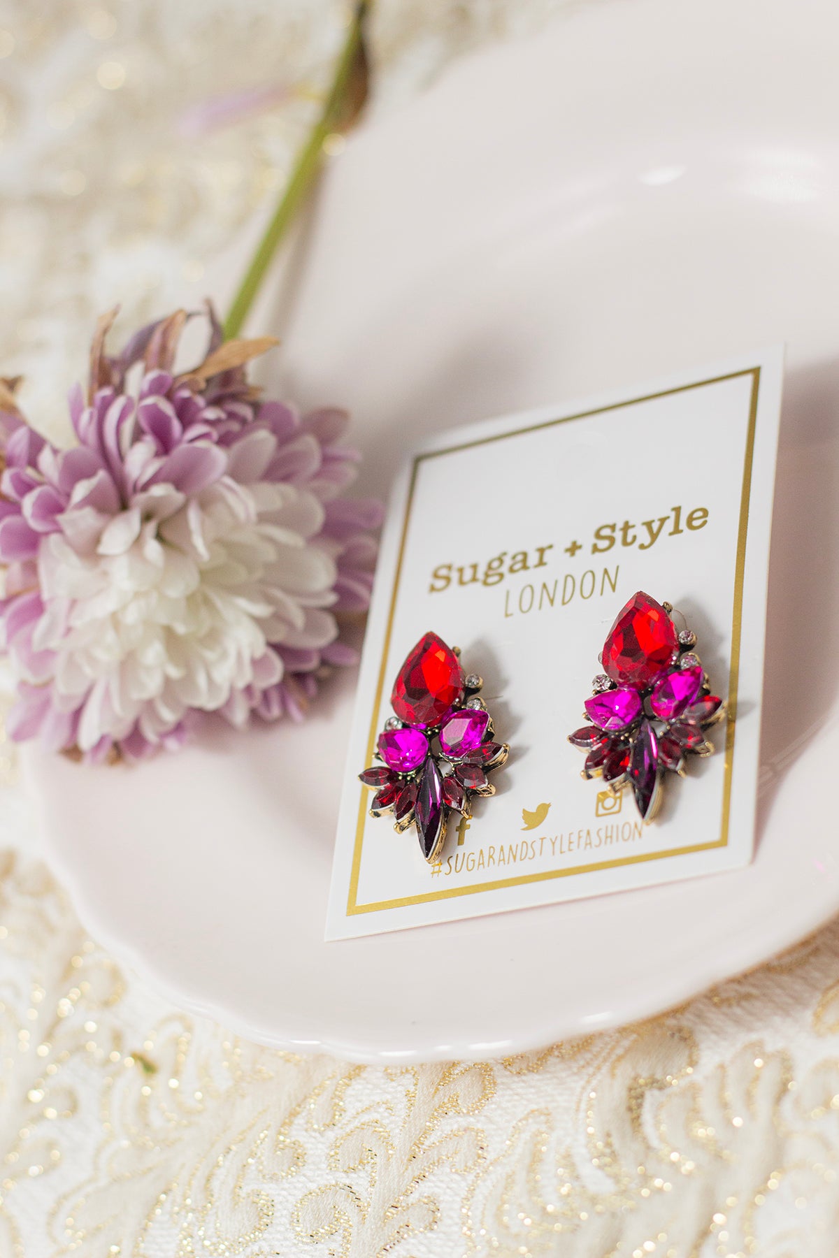 Red Gradient Gem Stud Earrings - Sugar + Style