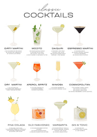 Cocktail Menu Illustrated Text A4 Print - Sugar + Style