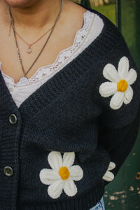 Crochet Bobble Applique Relaxed Daisy Cardigan - Sugar + Style