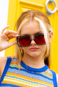 Flat V Cut Wide Rectangle Sunglasses - Sugar + Style