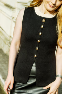 Button Down Split Front Peplum Vest Top - Sugar + Style