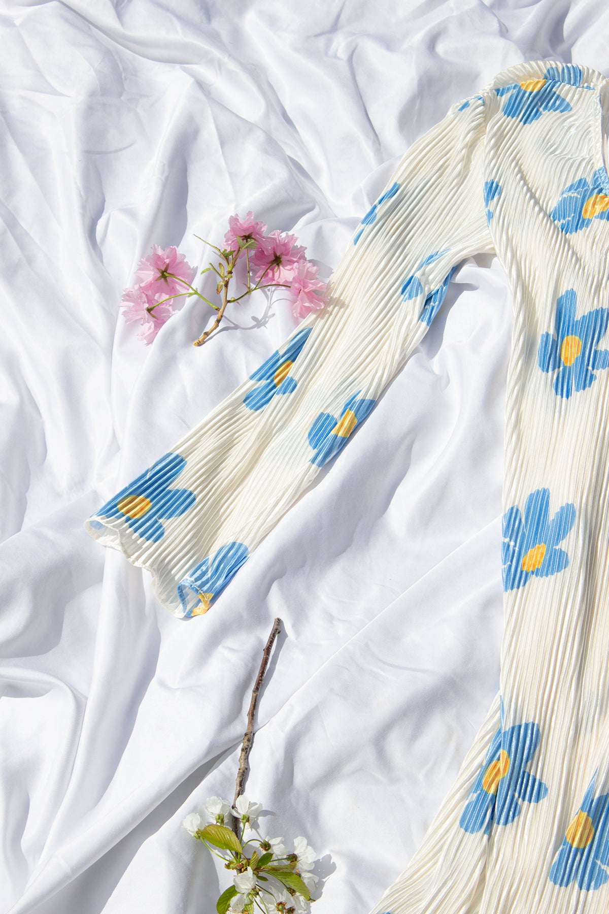 Plisse Pleat Floral Print Wrap Midi Dress - Sugar + Style