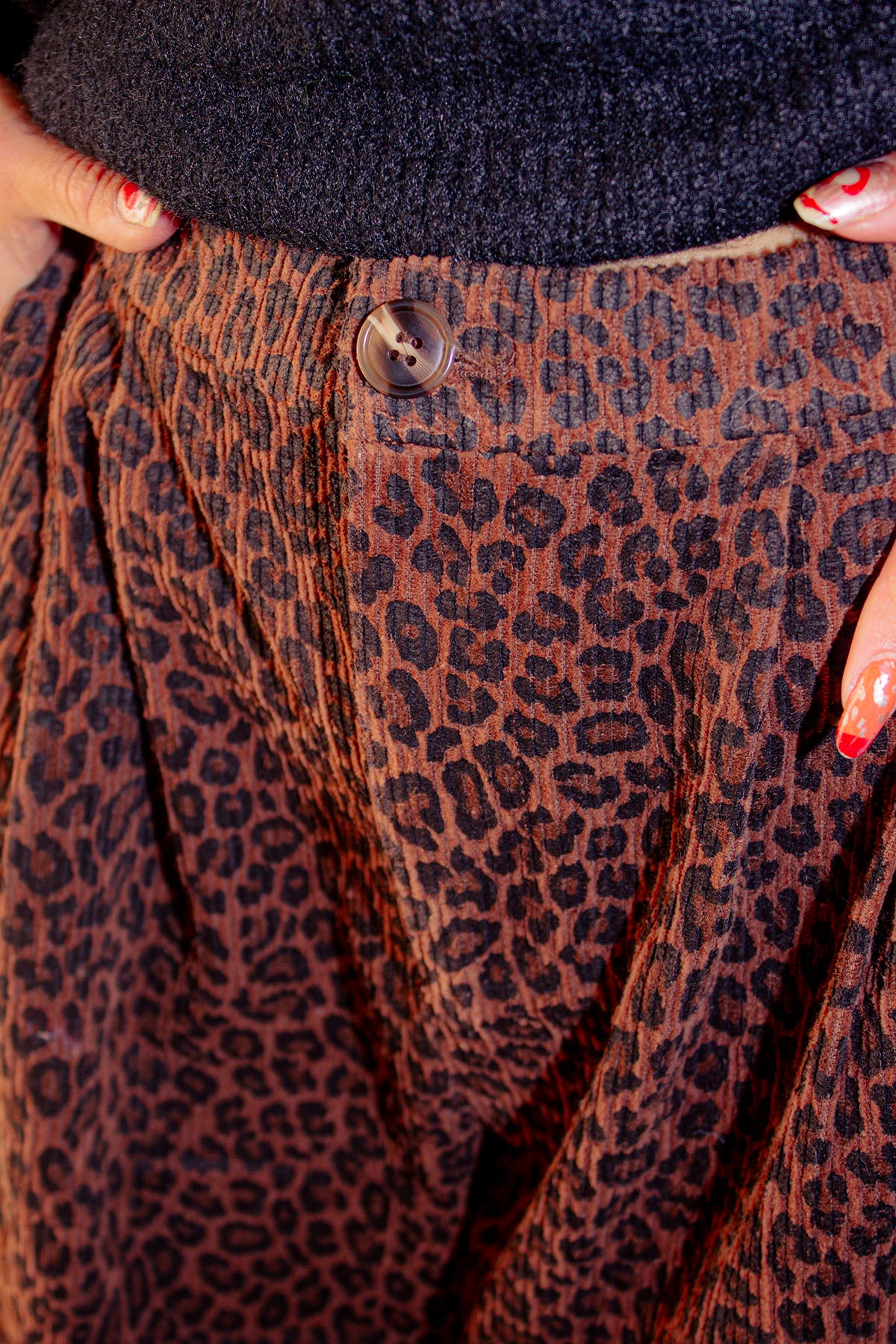 Corduroy Leopard Print Wide Leg Trousers - Sugar + Style